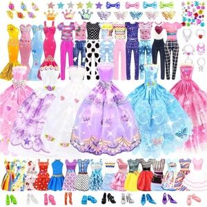 75 Piece Set Fashion Doll Clothing Barbie Style Outfits Accessories Dress Up Lot